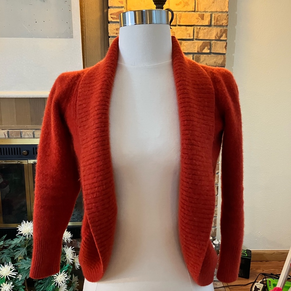 100% Cashmere Cozy Flame Red Open Front Nordstrom Cardigan, Girls Size Medium